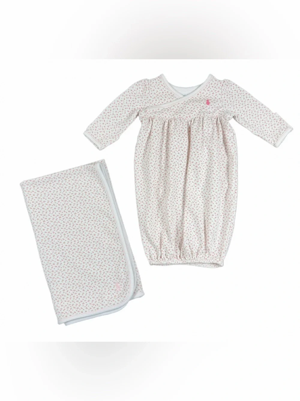 RALPH LAUREN Baby Girl Cotton Floral Layette Gown and Receiving Blanket - NB